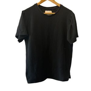 DENIM & FLOWER Black Waffle Stretch Crew Neck Short Sleeve Tee Shirt L